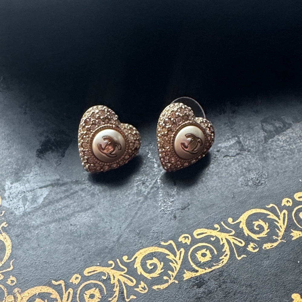 CHANEL Gold and Cream Heart Earrings
